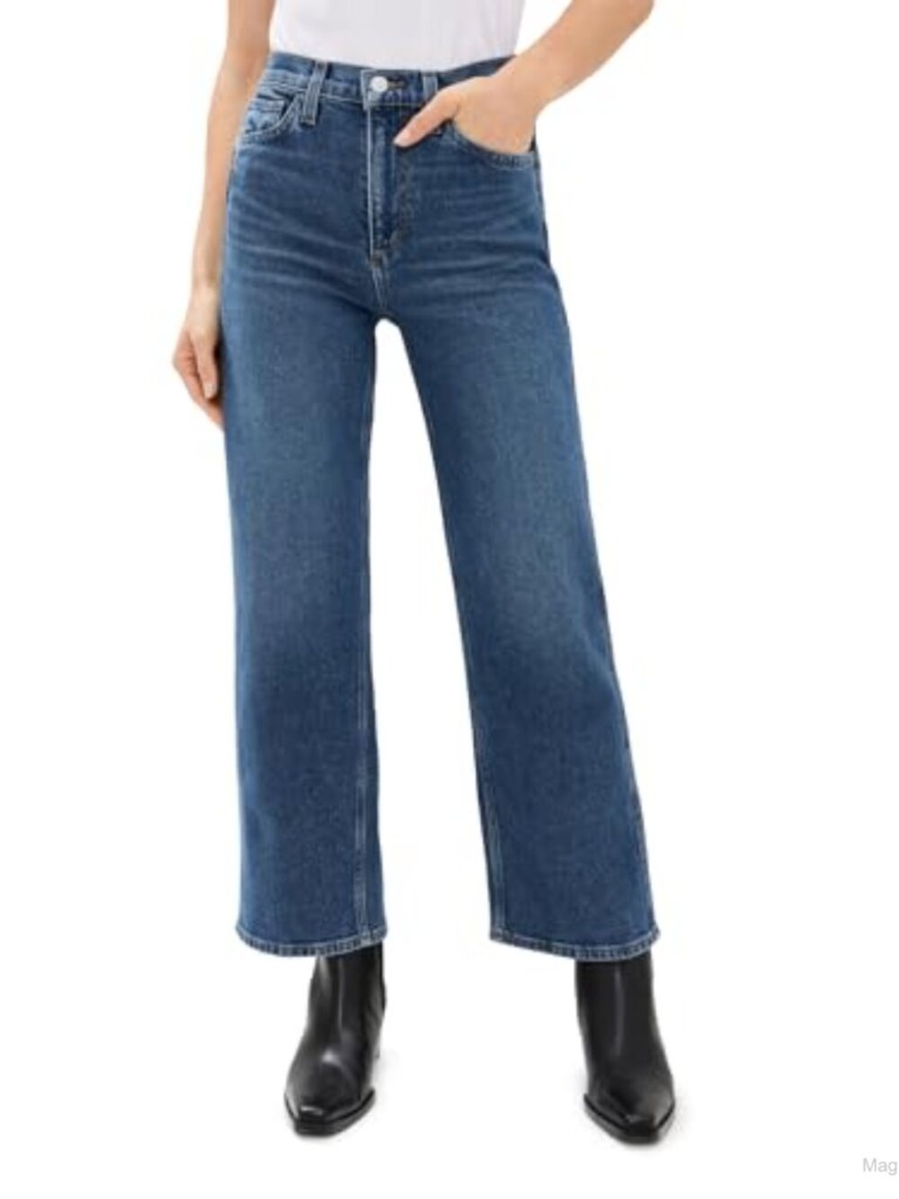 High Rise Crop Wide Leg Jeans Mid-Weight Low-Stretch Denim